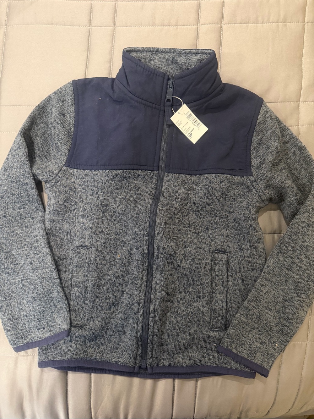 The Children's Place Heathered Gray and Navy Zip-Up Jacket